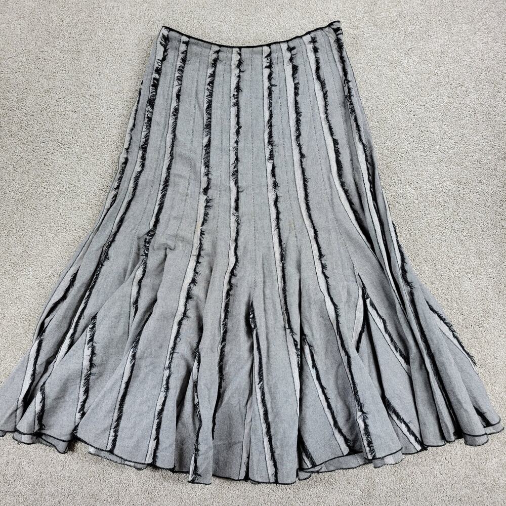 Maakif Womens Skirt 4 Gray Black Fringe Stripes Godet Fit & Flare Flowy Hem
